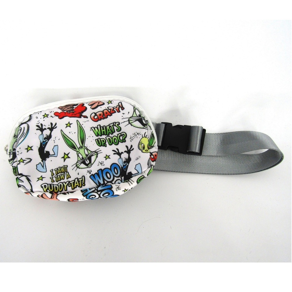 Looney Tunes Fanny Pack Unisex One Size White Multi Cartoon Print Waist Bag Y2K